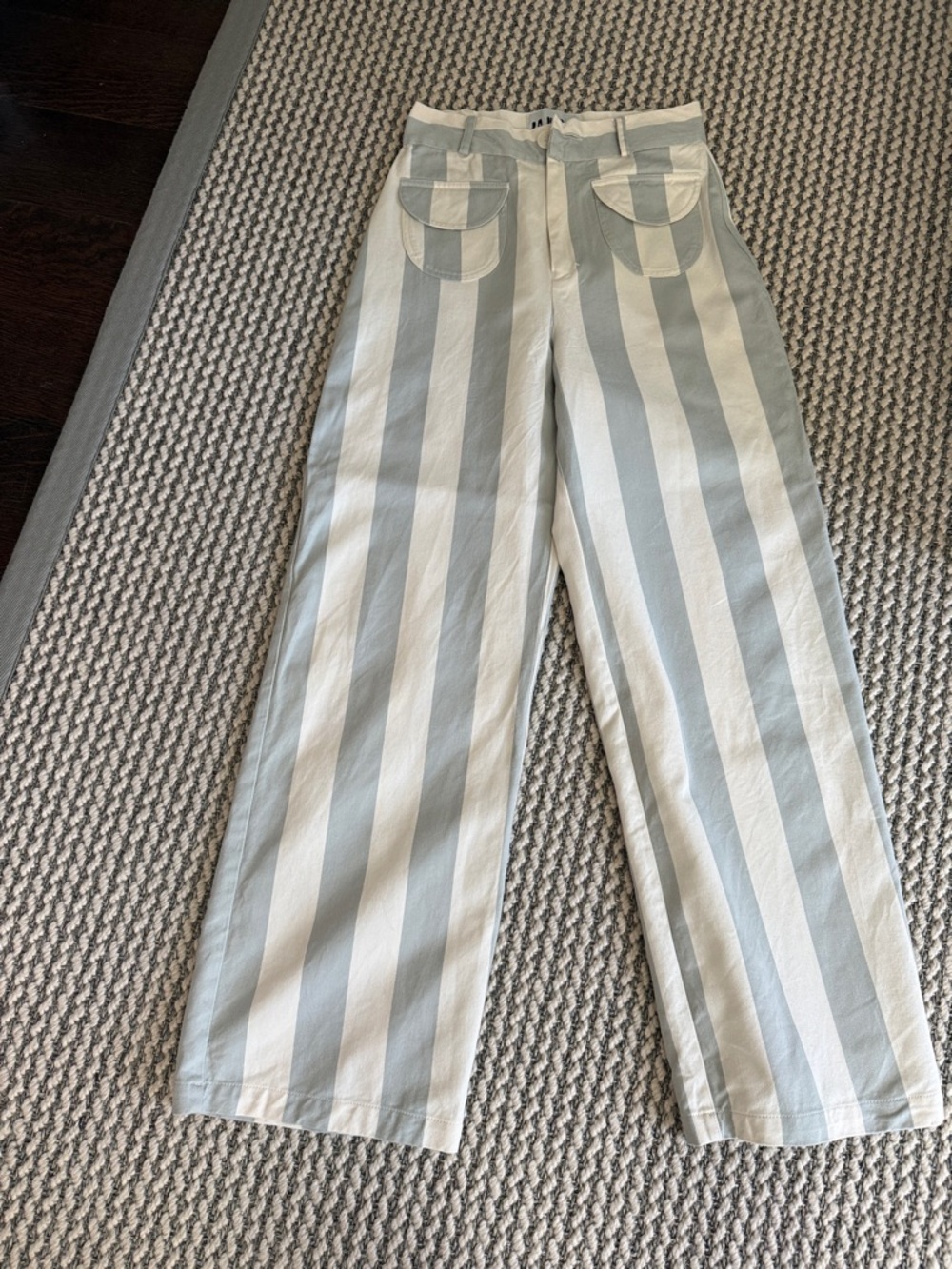 La Veste Striped Wide Leg Pants in Light Blue and White